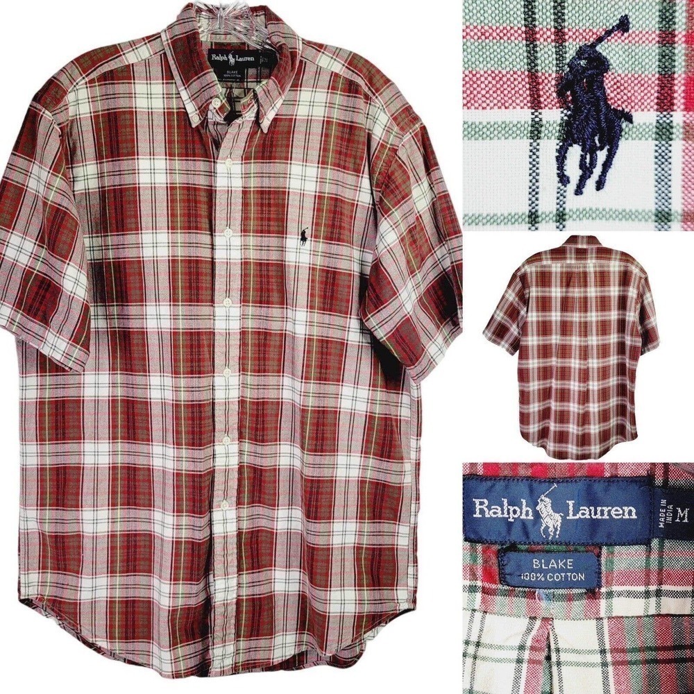 Polo Ralph Lauren Shirt Oxford Blake Men's M Red Plaid SS Button Down Relaxed